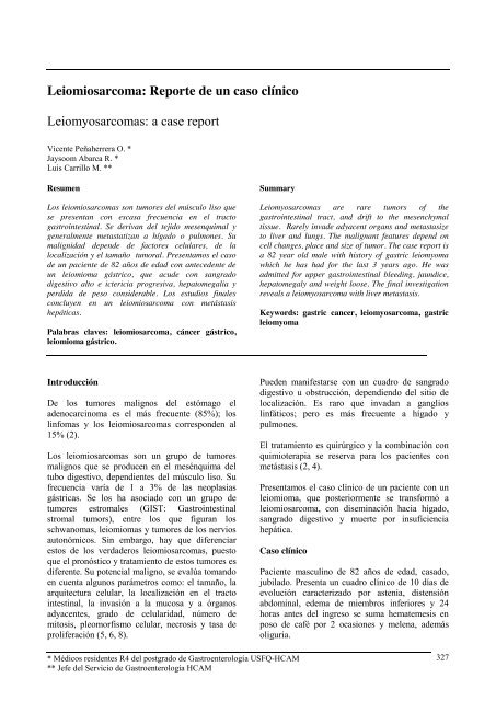 Leiomiosarcoma: Una clase rara de cÃ¡ncer ... - Revista Medicina