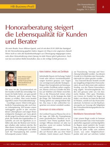 Honorarberatung steigert die LebensqualitÃ¤t fÃ¼r Kunden und Berater