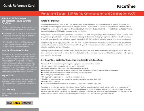 FaceTime for IBM Lotus Notes and SameTime - Information Safe