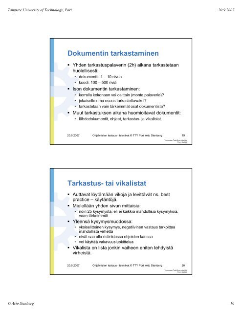 testaustekniikat - Porin yksikkÃ¶ - Tampereen teknillinen yliopisto
