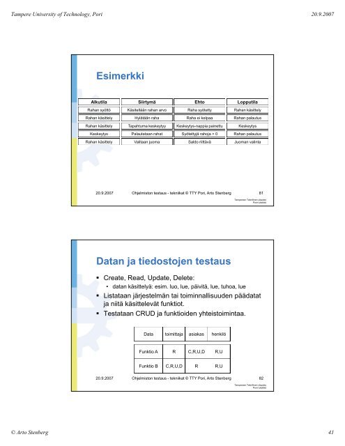 testaustekniikat - Porin yksikkÃ¶ - Tampereen teknillinen yliopisto