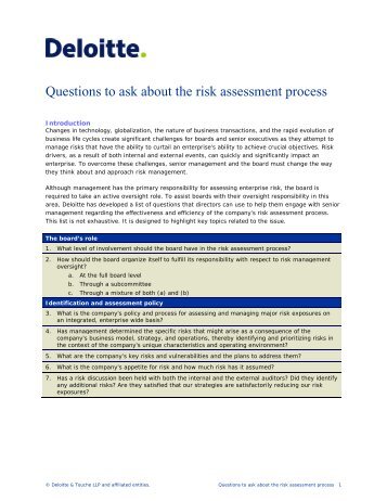 Questions to ask about the risk assessment process - Deloitte