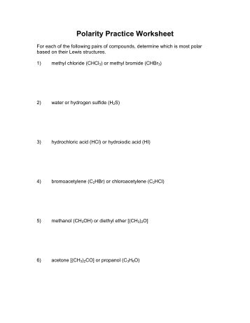 Polarity Practice Worksheet - Solutions