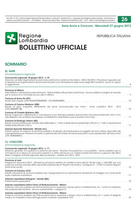 BURL n. 26 Serie Avvisi e Concorsi del 27 giugno 2012 (2.1 MB) PDF