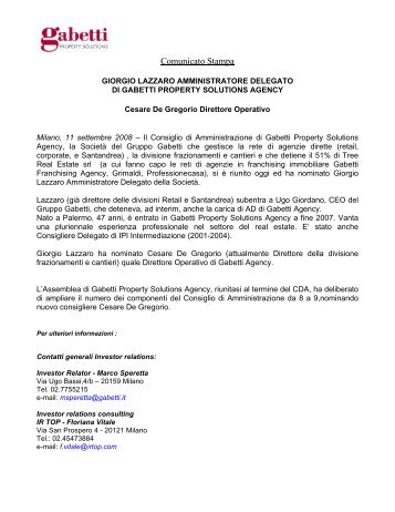 GIORGIO LAZZARO AMMINISTRATORE DELEGATO DI GABETTI ...