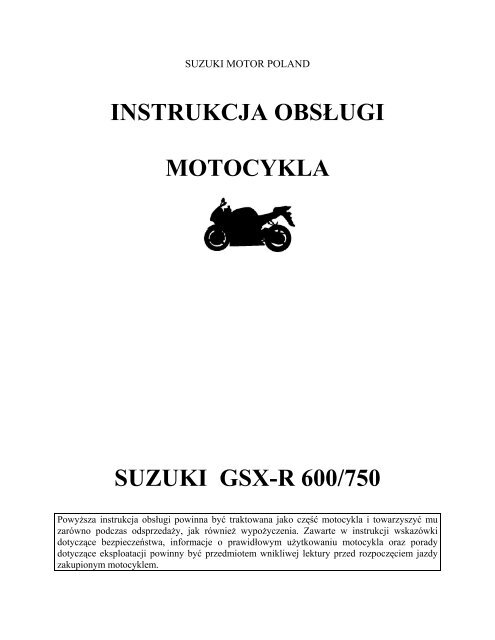Instrukcja Obsługi Motocykla Suzuki Gsx-R 600/750 - Suzuki Motor ...