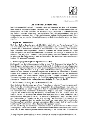 Die ärztliche Leichenschau (PDF, 27 kByte) - Ärztekammer Berlin