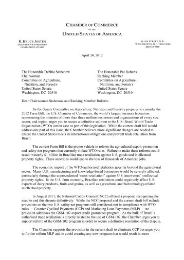 Letter from USCC to Senate Agriculture Committee Members