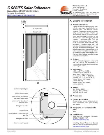 G SERIES Solar Collectors - Thermo Dynamics Ltd.