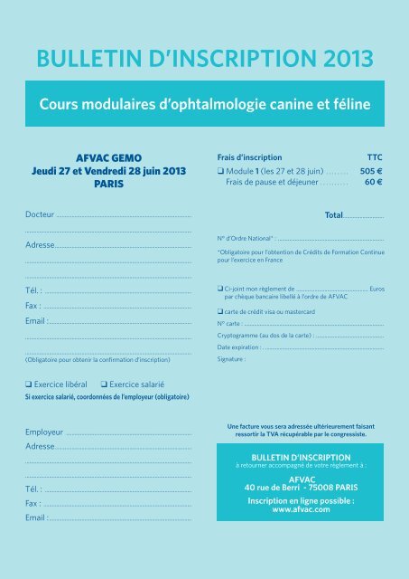 PlAn modulAIRe de foRmAtIon en oPhtAlmologIe - AFVAC