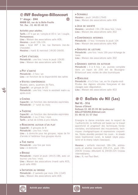 les activitÃ©s associatives - Boulogne - Billancourt