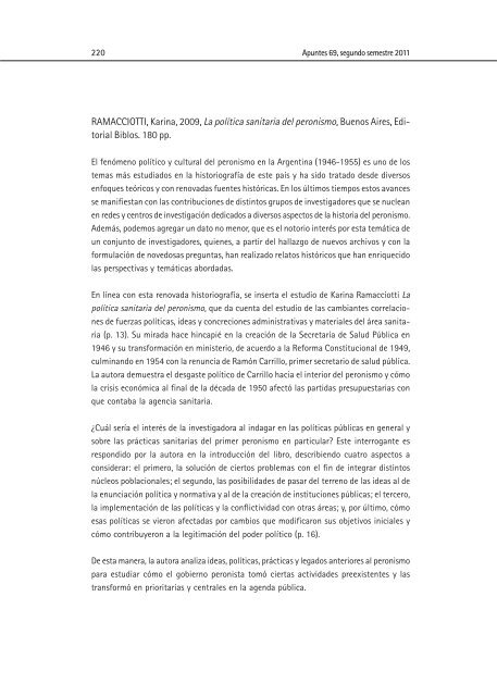 RAMACCIOTTI, Karina, 2009, La política sanitaria del peronismo ...