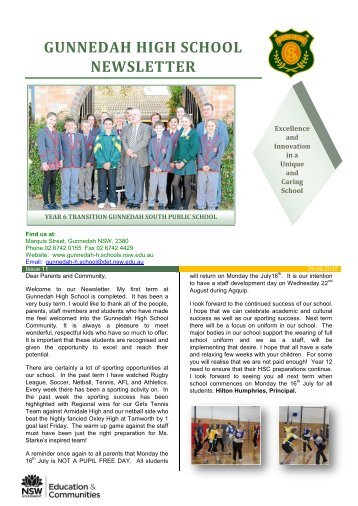 GUNNEDAH HIGH SCHOOL NEWSLETTER