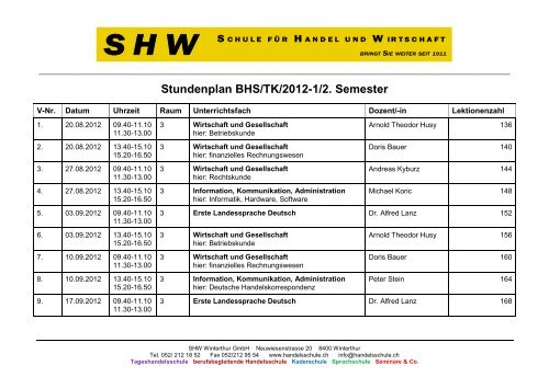 Stundenplan BHS/TK/2012-1/2. Semester - SHW