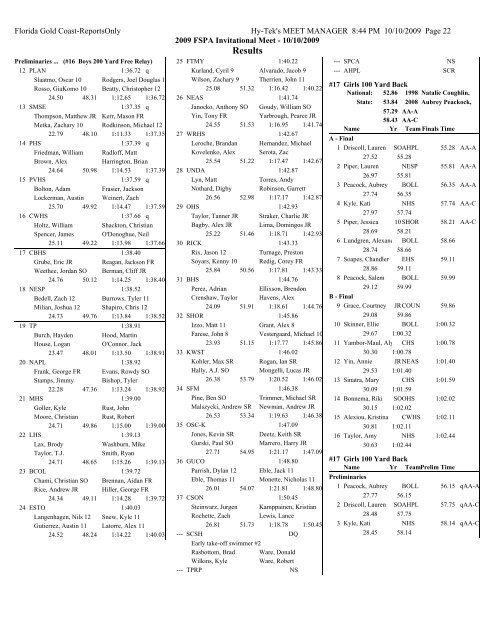 Finals Meet results - the Florida Swimming Pool Association