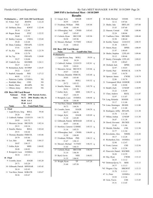 Finals Meet results - the Florida Swimming Pool Association