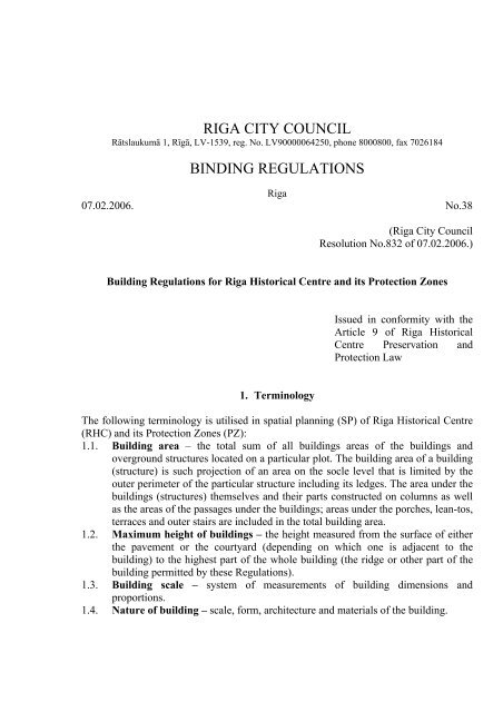 RIGA CITY COUNCIL BINDING REGULATIONS