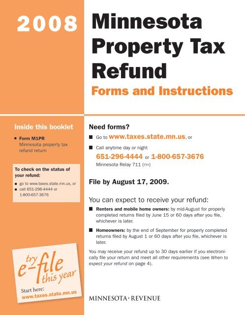 2008 Property Tax Refund Return Form M1PR Instructions