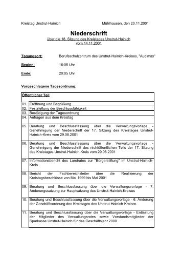 Sitzung vom 14.11.2001 - Freie WÃ¤hler im Unstrut-Hainich-Kreis