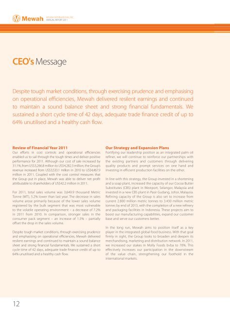 CEO's Message - Mewah Group