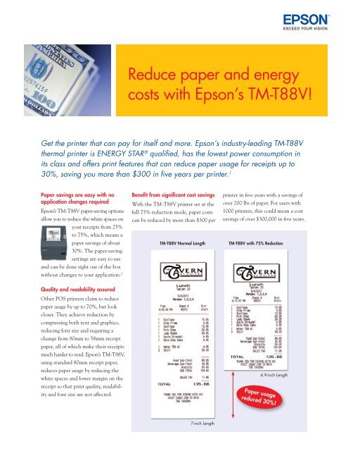 TM-T88V Paper & Energy Savings Flyer - Epson POS Printers