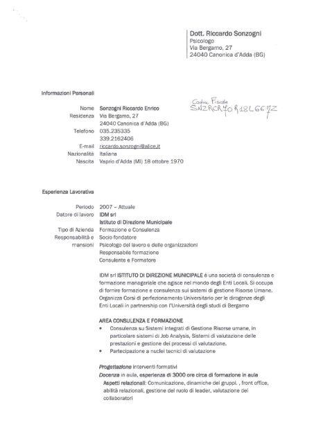 Curriculum Vitae Sonzogni Riccardo - Comune di Treviglio