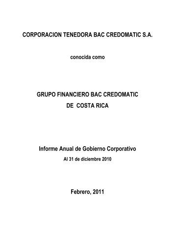 Informe anual de Gobierno Corporativo. Periodo 2010 - BAC