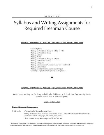 Syllabus and Writing Assignments for Required Freshman Course