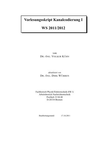 Vorlesungsskript Kanalcodierung I WS 2011/2012 - UniversitÃ¤t ...