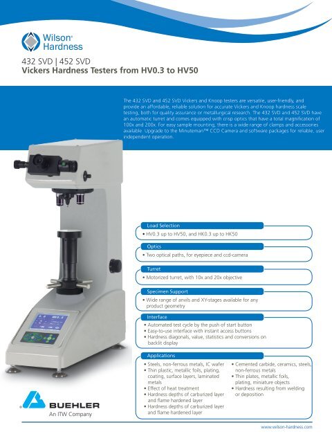 432 SVD | 452 SVD Vickers Hardness Testers from HV0.3 ... - Buehler