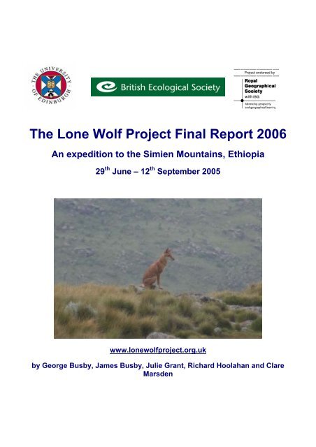 The Lone Wolf Project Final Report 2006 - Ethiopian Wolf