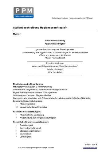 Stellenbeschreibung Hygienebeauftragte/r