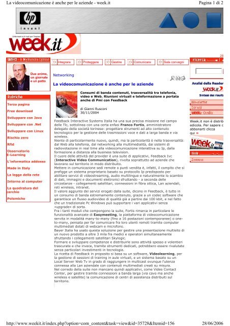 Leggi l'articolo correlato - Feedback Italia