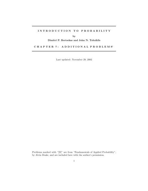 INTRODUCTION TO PROBABILITY by Dimitri P. Bertsekas and John ...