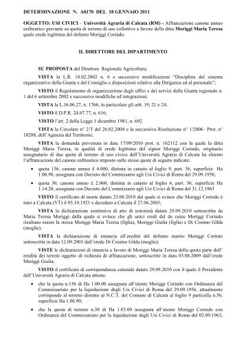 Deter. A0170 del 18 01 2011 - Agricoltura - Regione Lazio