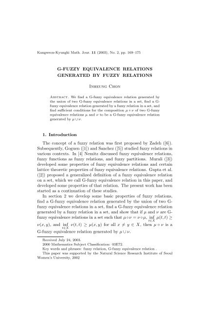 G-FUZZY EQUIVALENCE RELATIONS GENERATED BY FUZZY ...