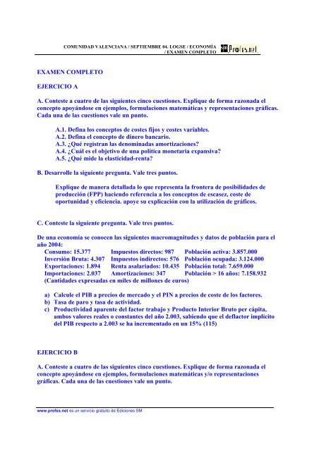 EXAMEN COMPLETO EJERCICIO A A. Conteste a ... - Profes.net