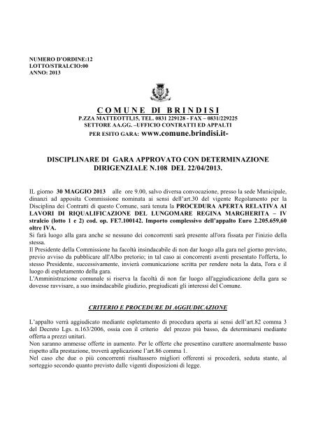 Disciplinare di gara in formato .pdf - Comune di Brindisi