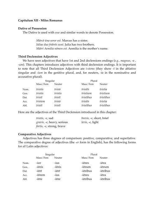 Capitulum XII - Miles Romanus Dative of ... - The Latin Library