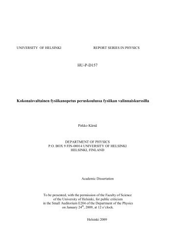 Kokonaisvaltainen fysiikanopetus peruskoulussa fysiikan - Helsinki.fi