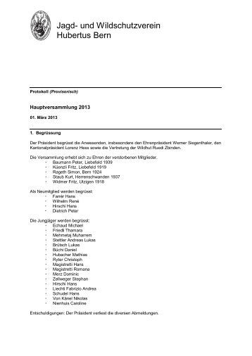 Protokoll HV 2013 - Hubertus Bern