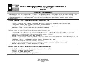 STAAR Performance Level Descriptors for Biology