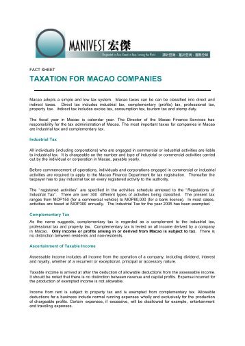 FACT SHEET - Taxation for Macao Company - Manivest Asia