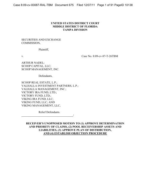 DKT. 675 - Receiver's Unopposed Motion to Approve Claims ...