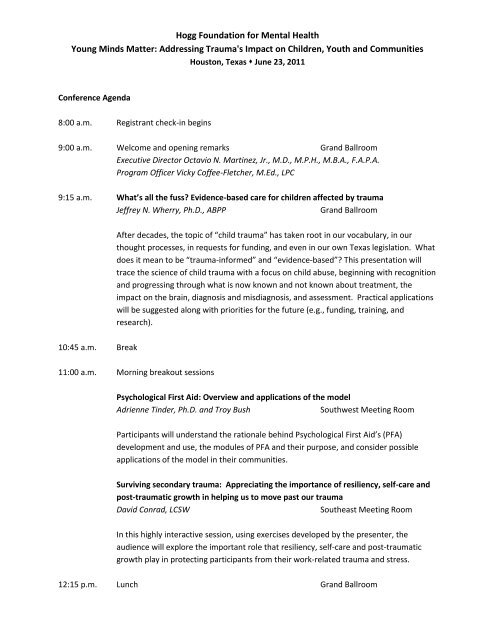 Agenda - Hogg Foundation for Mental Health