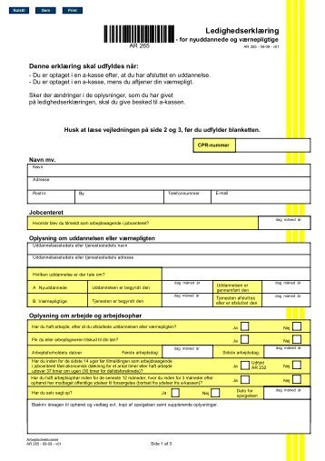 Arbejdsdirektoratet - Blanket AR 265 - 2009-08 ... - CA a-kasse