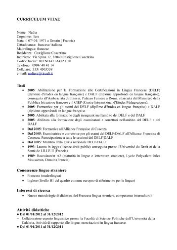 Curriculum - Facolta' di Scienze Politiche - UniversitÃ  della Calabria