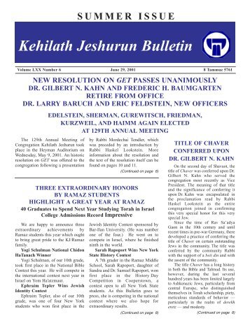 Kehilath Jeshurun Bulletin - Congregation Kehilath Jeshurun