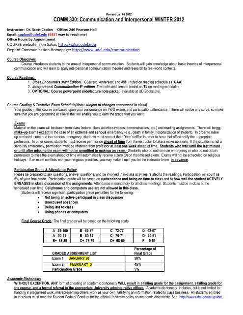 COMM 330: Communication and Interpersonal Behavior â FALL 2003