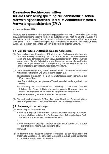 Besondere Rechtsvorschriften FortbildungsprÃ¼fung ZMV